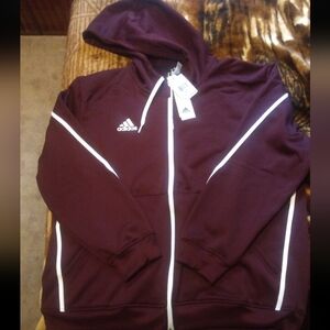 Adidas Burgundy Track Jacket with White Stripes